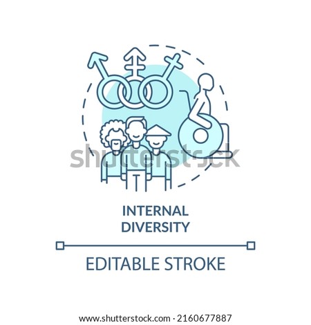 Internal diversity turquoise concept icon. Workplace diversity category abstract idea thin line illustration. Isolated outline drawing. Editable stroke. Arial, Myriad Pro-Bold fonts used