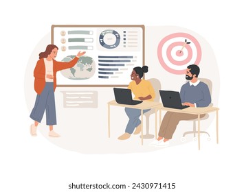 Internal education isolated concept vector illustration. Internal employee education, professional development program, training speaker, business coach, teamwork, learning vector concept.