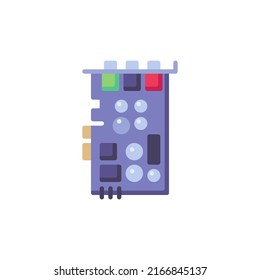 Icono plano de la tarjeta de expansión interna, signo vectorial, pictograma colorido de la tarjeta de sonido del ordenador aislado en blanco. Símbolo, ilustración del logotipo. Diseño de estilo plano