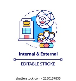 Internal And External Concept Icon. Project Communication Management Abstract Idea Thin Line Illustration. Isolated Outline Drawing. Editable Stroke. Arial, Myriad Pro-Bold Fonts Used