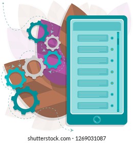 Internal and external traffic for site promotion on a mobile gadget. The mechanism of the online apps and the site page interface. Modern illustration of the work of landing for business.