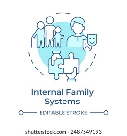 Icono de concepto suave azul de los sistemas familiares internos. Habilidades de comunicación, desorden de personalidad. Ilustración de línea de forma redonda. Abstractas idea. Diseño gráfico. Fácil de usar en infografía, presentación