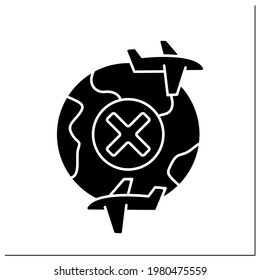 Interne Fliegen glyph Symbol. Grenzübertrittsverbot. Migrationskonzept. Flat Schild. Isolierte Silhouette, Vektorgrafik