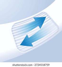 Canales de flujo interno en tejido denso. Las flechas azules indican una distribución uniforme del fluido a lo largo de la estructura. Concepto para capas de difusión de pañales y tecnología de canalización de almohadillas sanitarias.