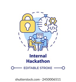Internal hackathon multi color concept icon. Corporate event. Employees engagement. Brainstorming. Round shape line illustration. Abstract idea. Graphic design. Easy to use in promotional materials