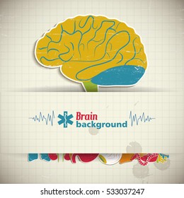Internal human organs concept with brain sticker and medical symbols on squared background vector illustration