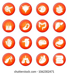 Internal human organs icons set vector red circle isolated on white background 