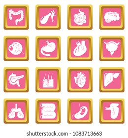 Internal human organs icons set vector pink square isolated on white background 