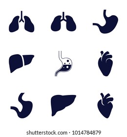 Internal icons. set of 9 editable filled internal icons such as liver, heart organ, lungs