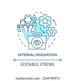 Internal innovation turquoise concept icon. Sourcing ideas approach abstract idea thin line illustration. Intrapreneurship. Isolated outline drawing. Editable stroke. Arial, Myriad Pro-Bold fonts used