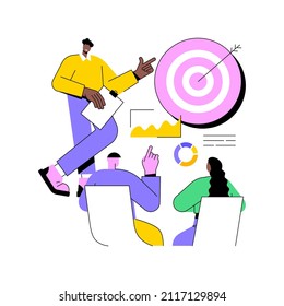 Internal marketing abstract concept vector illustration. Company goals strategy and promotion, employee engagement, customer service, experience and satisfaction, marketing tools abstract metaphor.