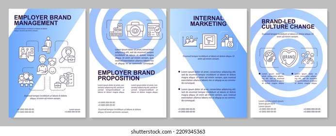 Internal marketing blue gradient brochure template. HR program. Leaflet design with linear icons. 4 vector layouts for presentation, annual reports. Arial, Myriad Pro-Regular fonts used