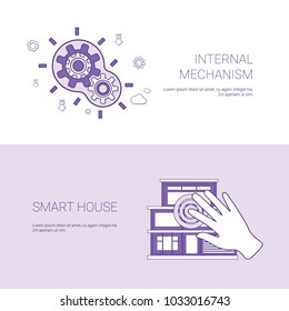 Mecanismo Interno Y Banner Web De Plantilla De Concepto De Smart House Con Ilustración Del Vector De Espacio De Copia