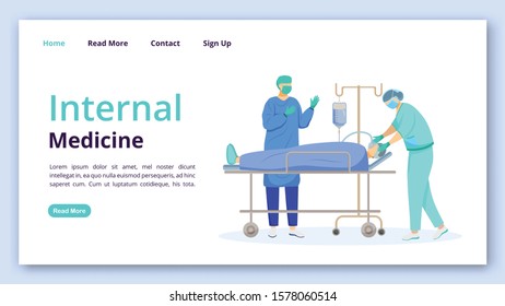 Internal medicine landing page vector template. Surgery website interface idea with flat illustrations. Surgical clinic homepage layout. Medicine and healthcare web banner, webpage cartoon concept