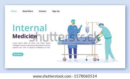 Internal medicine landing page vector template. Surgery website interface idea with flat illustrations. Surgical clinic homepage layout. Medicine and healthcare web banner, webpage cartoon concept