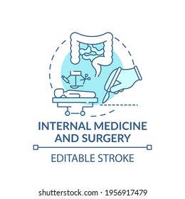 Internal medicine and surgery blue concept icon. Digestive system, organs health. Family doctor, surgeon aid idea thin line illustration. Vector isolated outline RGB color drawing. Editable stroke