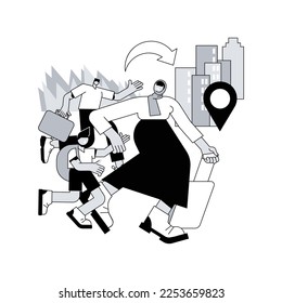 Internal migration abstract concept vector illustration. Domestic human migration, natural disaster, civil disturbance, arrive in capital, people with bags suitcases, moving to abstract metaphor.