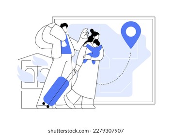 Internal migration abstract concept vector illustration. Domestic human migration, natural disaster, civil disturbance, arrive in capital, people with bags suitcases, moving to abstract metaphor.