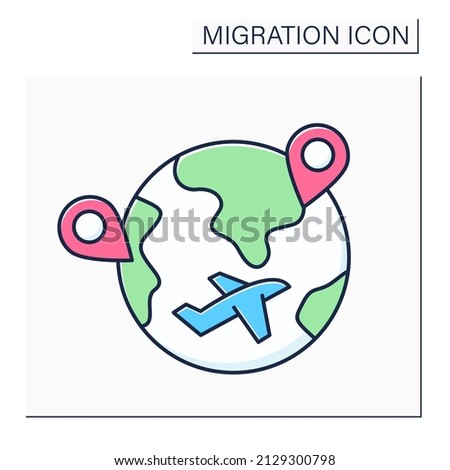 Internal migration color icon. Cross state boundaries and stay in non-native state during long time. Travel to different country. Migration concept. Isolated vector illustration