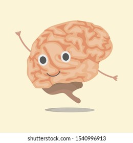 The internal organ brain of the human body, smolders, waves its hands. Vector illustration in eps10, graphic design. Colorful icon