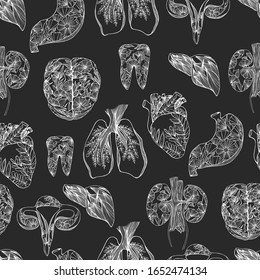 The internal organs of man. Hand drawn ovary, lungs, heart and liver, stomach and heart, palms and feet, brain, kidneys, tooth. Anti-stress coloring of the human body. Sketch of medical pattern