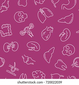 Internal Organs seamless pattern. Tiling textures with thin line icon set
