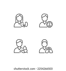 Los órganos internos tratan el píxel perfecto conjunto de iconos lineales. Pulmonología, nefrología. Servicios de salud. Símbolos de línea delgada personalizables. Ilustraciones aisladas del contorno vectorial. Trazo editable