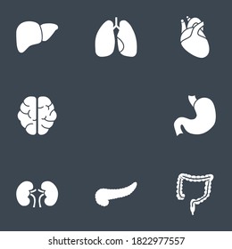 Internal Organs Vector Icons Set. Glyph Related Icons, Sign and Symbols in Flat Design Medicine and Health Care with Elements for Mobile Concepts and Web Apps. Collection Infographic Logo, Pictogram