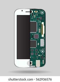 Internal phone device: circuit board, a microprocessor, a variety of chips and other electronic components. It can be used to illustrate the related repair and configuration of mobile devices.