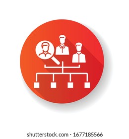 Internal recruitment red flat design long shadow glyph icon. Job promotion, career opportunity. Professional growth. Vacancy candidate selection, workforce search. Silhouette RGB color illustration