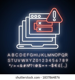 Internal server error neon light icon. Outer glowing effect. HTTP status code, 500 error warning message sign with alphabet, numbers and symbols. Vector isolated RGB color illustration