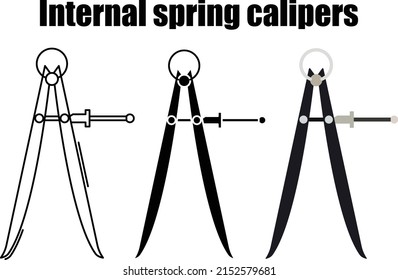 Internal spring calipers or Inside calipers isolated vector on white background. The calipers are used to measure inside dimensions such as the inside diameter of a tube.