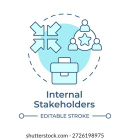 Internal stakeholders soft blue concept icon. Teamwork focus, workflow collaboration. Business success. Round shape line illustration. Abstract idea. Graphic design. Easy to use in booklet, article