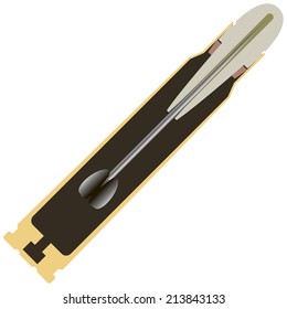 The internal structure of the bullet with a steel core. Vector illustration.
