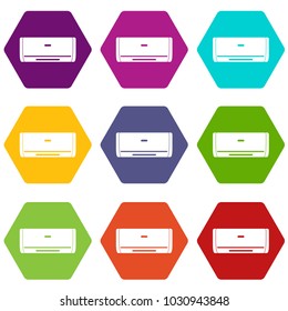 Internal unit air conditioner icon set many color hexahedron isolated on white vector illustration