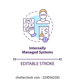 Internally managed systems concept icon. Small business. Employee payroll type abstract idea thin line illustration. Isolated outline drawing. Editable stroke. Arial, Myriad Pro-Bold fonts used