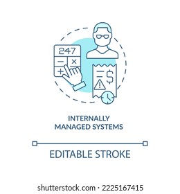 Internally managed systems turquoise concept icon. Small business. Employee payroll abstract idea thin line illustration. Isolated outline drawing. Editable stroke. Arial, Myriad Pro-Bold fonts used