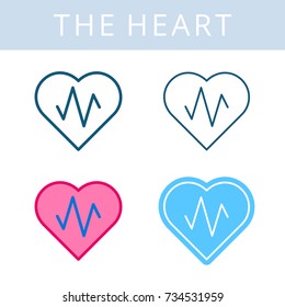 The internals outline icon set. Heart and heartbeat symbols. Viscera and inside organs vector linear pictograms. Thin line medical and anatomy infographic elements for web, presentation, network.