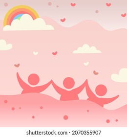 Internasional day of tolerance illustration flat design with pink and love background. Social Media Post Template.