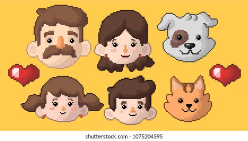 Internationad family day set vector in pixel art