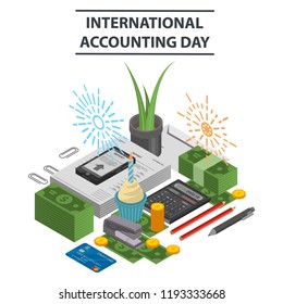 International accounting day concept background. Isometric illustration of international accounting day vector concept background for web design
