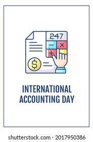 International accounting day greeting card with color icon element. Financial professionals. Postcard vector design. Decorative flyer with creative illustration. Notecard with congratulatory message
