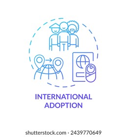 International adoption blue gradient concept icon. Adopt newborn from foreign country. Multicultural family. Round shape line illustration. Abstract idea. Graphic design. Easy to use