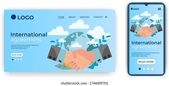 International agreement.Template for the user interface of the website's home page.Landing page template.The adaptive design of the smartphone.vector illustration.