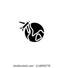 International airlines black icon concept. International airlines flat  vector symbol, sign, illustration.