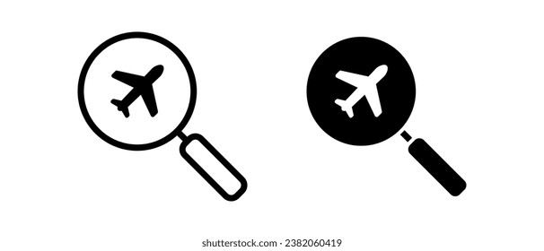 Juego de vectores de icono del aeropuerto internacional. Símbolo de búsqueda de vuelo de avión