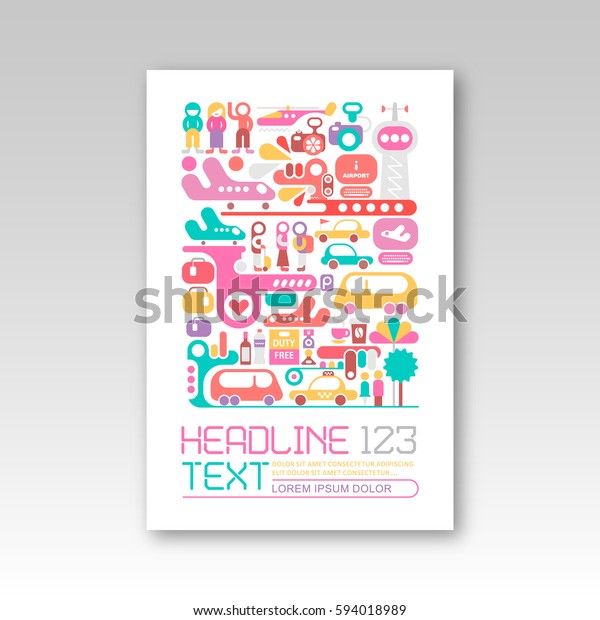 International Airport vector template design.\
Colorful image isolated on a white background. Magazine front page,\
poster layout.