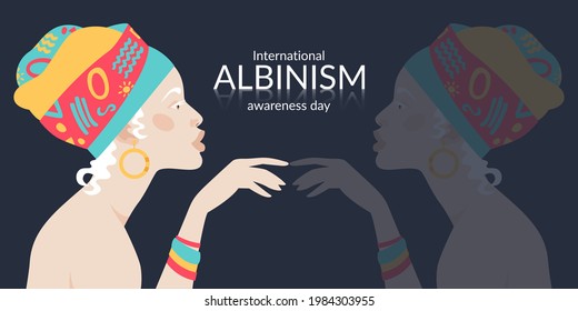 International Albinism Awareness Day. The girl's face. Natural look. Vector layout for web banner, greeting card or poster with place for text and woman portrait in modern flat style.