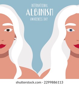 International Albinism Awareness Day, June 13,. Silhouette of two albino women on a blue background. A banner for solidarity with people suffering from albinism. Human rights. Stylized vector graphics