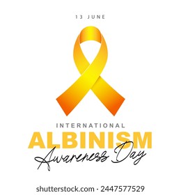 International Albinism Awareness Day. June 13th. Yellow ribbon - symbol of a rare non-contagious genetic inherited condition. Vector illustration on a white background.